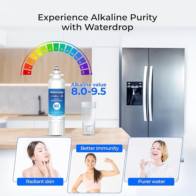 Waterdrop 𝐀𝐥𝐤𝐚𝐥𝐢𝐧𝐞 ADQ73613401 Water Filter, 𝐄𝐧𝐡𝐚𝐧𝐜𝐞𝐬 𝐩𝐇, Replacement for LG® LT800P®, ADQ73613402, ADQ75795104, LSXS26326S, LMXC23746S, LSXS26366S, LSXS26386D, 2 Filters - AquaVibe