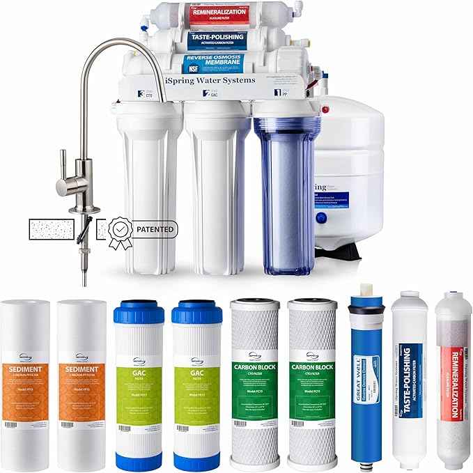 iSpring RCC7AKF3 Value Pack, Alkaline 6-Stage Under Sink Reverse Osmosis Water Filter System, Patented Easy-Mount Faucet for Effortless Installation, Additional 3 Pre-Filters Included