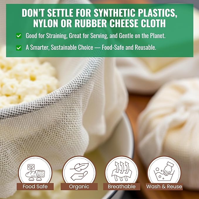 Cheesecloth | Nut Milk Bag, Fine Mesh Filter, Reusable Straining| Grade 90 (1 Sq yard) | Cotton Unbleached Butter Muslin cloth for Cooking, Yogurt, Juicing| Cheese Cloth for Crafts| 2 Pack (9 Sq Feet)