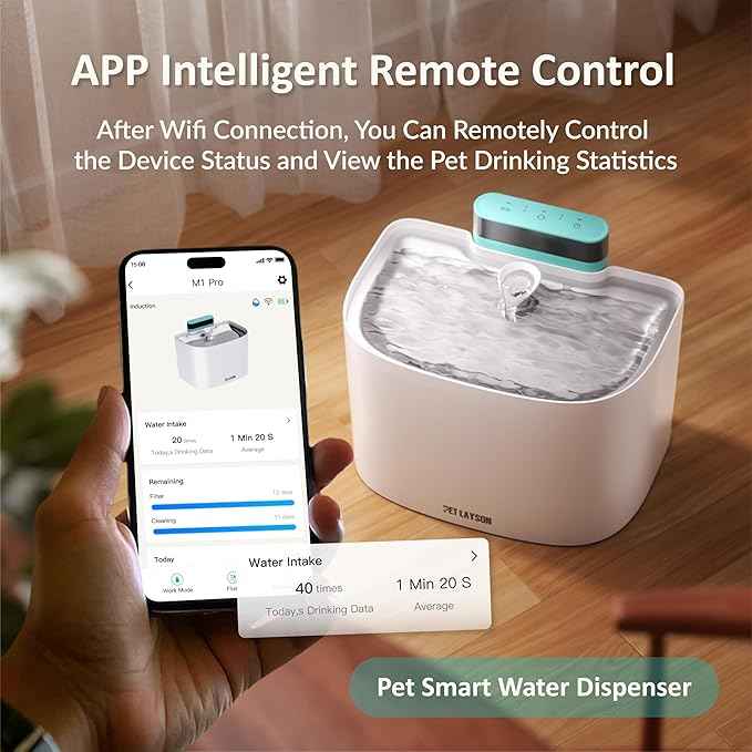 PET LAYSON Pumpless Cat Water Fountain,App Remote Control Smart Cordless Battery Operated 3.6L/122oz Wireless 2.4GHz Wi-Fi Networks Rechargeable Water Dispenser (White, M1Pro-8 Filter)