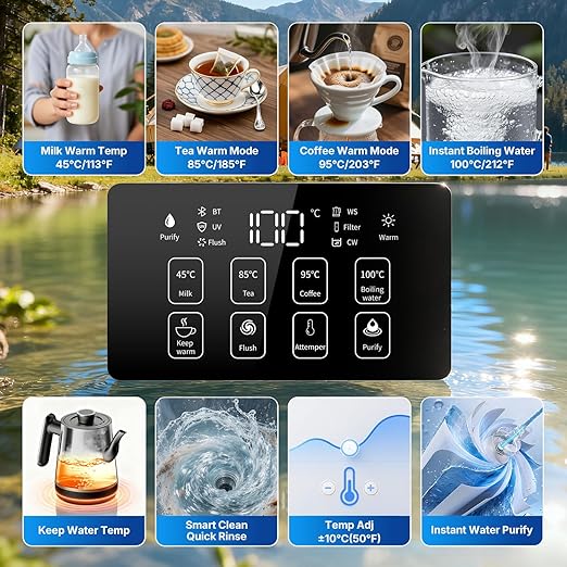 Ranein Countertop Water Filter with Instant Hot Water, Portable Reverse Osmosis Water Purifier, Temperature Adjustable RO Water System for Kitchen, Office, Apartment & RV, Reduces TDS and Chlorine