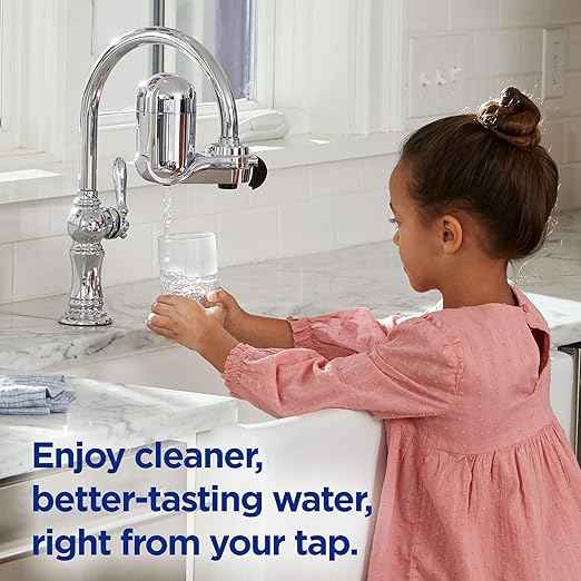 PUR PLUS Vertical Faucet Mount Water Filtration System, Lead-Reducing Filter, Great-Tasting Water, Easy Install, Lasts 100 Gallons, Compatible with Sinks with External Aerators, Chrome