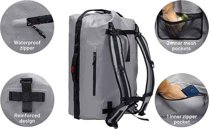 MIER Waterproof Duffel Bag Motorcycle Dry Bag Backpack Large Roll-Top Heavy Duty Dry Duffle Bags for Kayaking Camping Boating Gym Beach Cruise Ship, 60L/80L