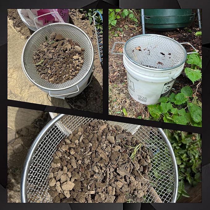 Stainless Steel Garden Sieve with Handles for 5-Gallon Bucket，1/4 inch Mesh，Commonly Used with Soil, Sand, Gravel, and Other Media