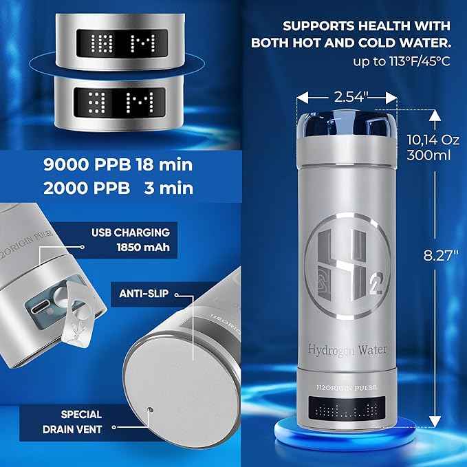 Hydrogen Water Bottle Generator, Up to 9000 PPB Hydrogen Bottle Water Ionizer with SPE/PEM Technology, 3-in-1 Portable Universal Adapter and Refreshing Mist Spray