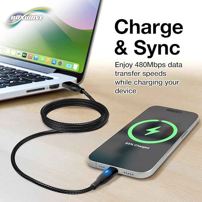 BoxWave Cable Compatible with LARQ Bottle PureVis 25 oz - MagnetoSnap PD AllCharge Cable (100W), Magnet Charging Braided USB Type-C Micro - Jet Black