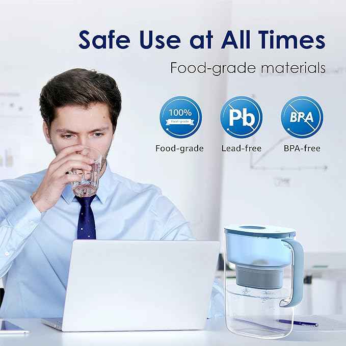 Waterdrop 200-Gallon Long-Life Lucid 10-Cup Water Filter Pitcher with 2 Filters，NSF Certified, 5X Times Lifetime, Reduces Fluoride, Chlorine and More, BPA Free, Blue