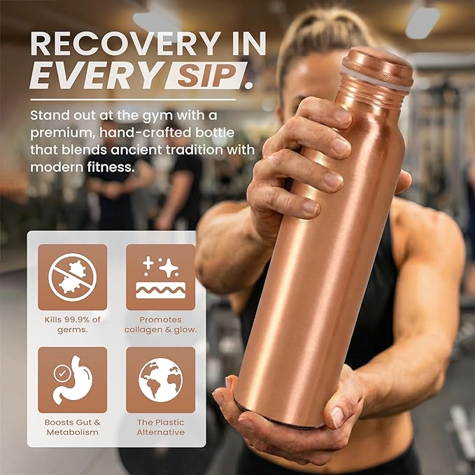 THE ART BOX Pure Copper Water Bottle 34 oz (1000 ml) – Lab Tested, Leak-Proof Ayurvedic Copper Bottle for Drinking Water, BPA-Free, Eco-Friendly, Handcrafted for Daily Hydration & Wellness