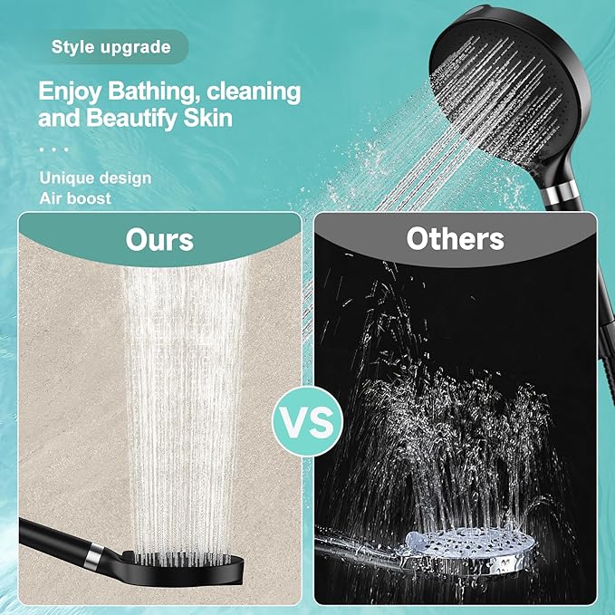 6“ Filtered Shower Head with Handheld, 6-Spray High Pressure Shower Head with Filter for Hard Water, Detachable Handheld Showerhead with Hose and Shower Arm Bracket, Matte Black - AquaVibe