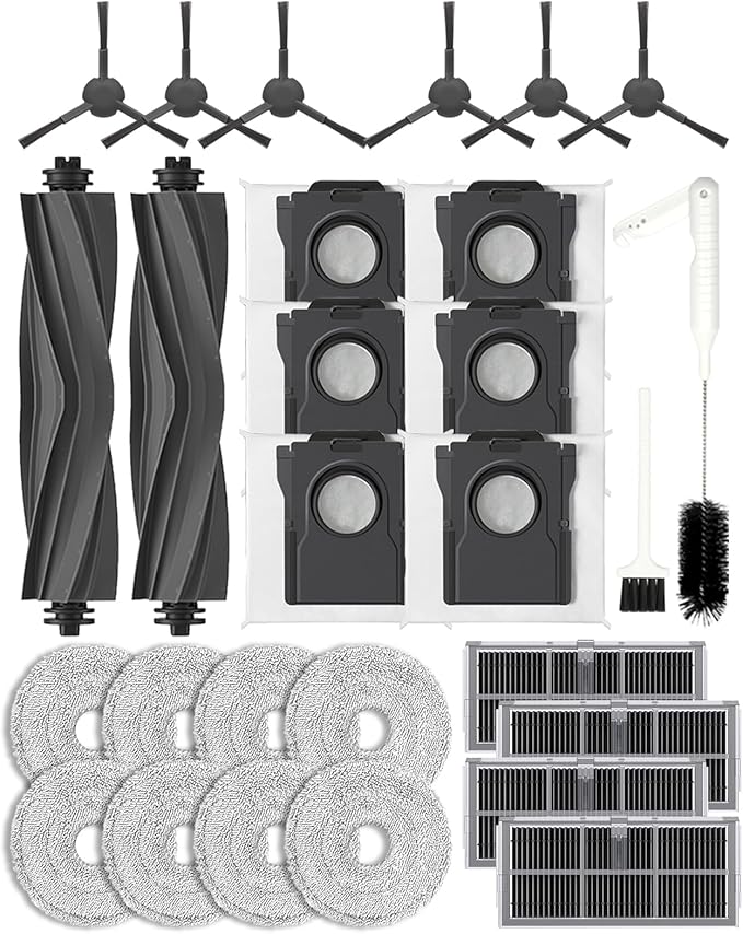 Yivy 28 Pcs Replacement Parts for Dreame X30 Ultra/Mova E30 Ultra/L10s Pro Ultra Heat/l10s ultra gen 2,Accessories: 2*Main Brush, 6*Side Brushes, 4*Filter, 8*Mop, 6*Dust Bags, 1*Water Tank Brush - AquaVibe