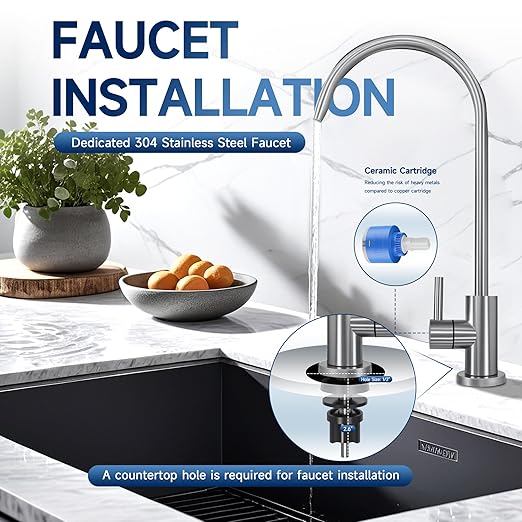 AQUALTRA USF-3F-10 Slightly Alkaline Under Sink Water Filtration System, 8K-32K Gallons with Faucet, 0.5 μm Carbon Fiber Filter Reduces Chlorine, Chloramine, Fluoride, Bad Taste & Odor