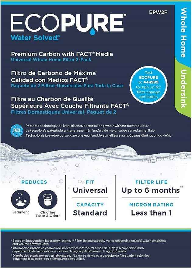 EcoPure EPW2F Premium Fact Universal Whole Home Filter (4 Pack), 1 Count (Pack of 2), Dark Gray/Black
