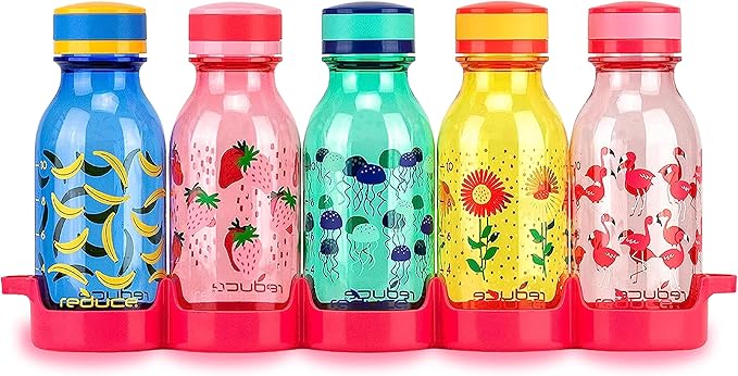 REDUCE WaterWeek 14 oz Tritan Reusable Water Bottles - Includes 5 Leak Proof Bottles and Fridge Tray - BPA Free and Dishwasher Safe