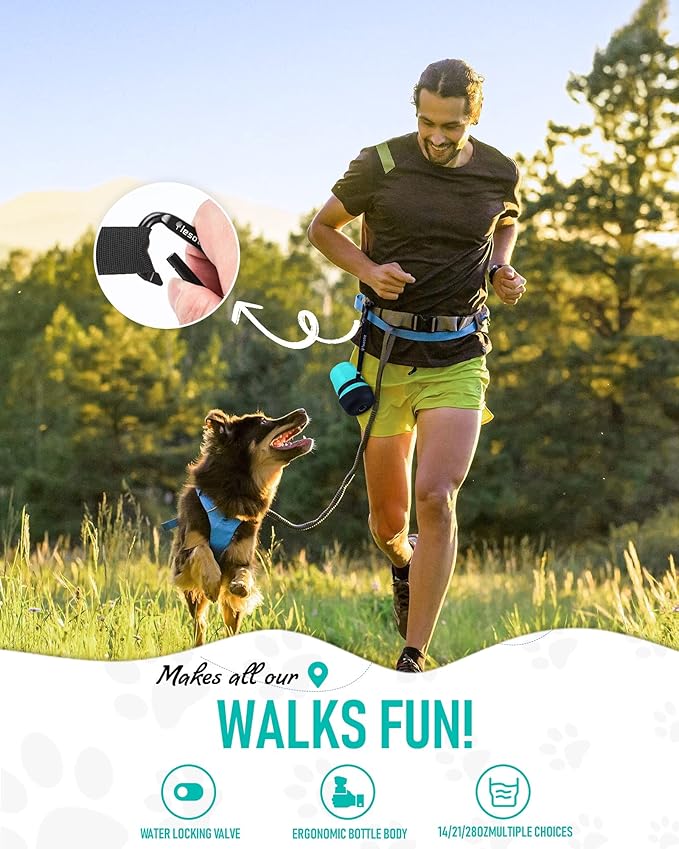 Lesotc Dog Water Bottle, Portable Water Dispenser with Bowl, Leak Proof Pet Travel Squeeze Bottle, Puppy Essentials Dog Stuff Accessories for Outdoor Walking, Hiking, Camping - AquaVibe