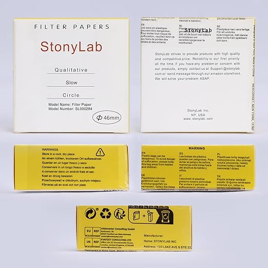 stonylab Qualitative Filter Paper, 100 Packs Slow Flow Rate Cellulose Filter Paper Circles with 10 Micron Particle Retention, 46 mm Diameter