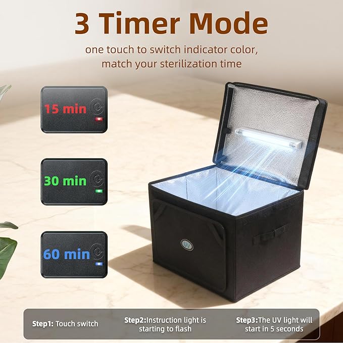 Large UV Sanitizer Box, 36L Portable Sanitizing and Cleaning Machine with 3-Level Timer, Foldable UV Cleaner Box for Household Use Like Phone, Towel, Key, Etc. Ozone Free