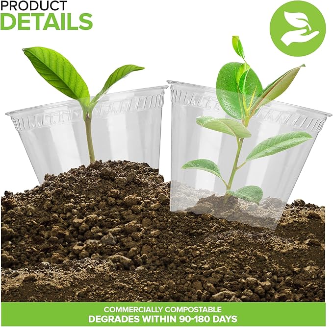 Stock Your Home 9 oz Premium Commercially Compostable Cold Cups (100 Pack), Eco Party Cup, Environmentally Friendly Recyclable Disposable Sustainable for Water, Wine, Beer Sample