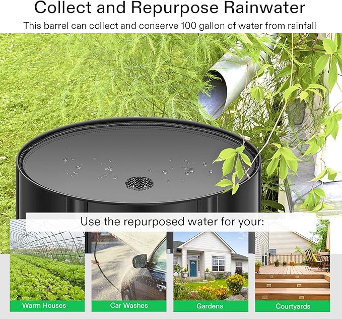VIVOSUN Collapsible Rain Barrel, 100 Gallon Water Storage Tank with 1000D Oxford Cloth, Portable Rain Collection System Includes Two Spigots and Overflow Kit, Black