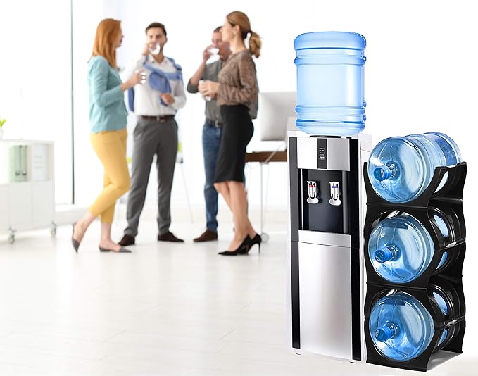 Bariboo Stackable Water Bottle Storage Rack Best Water Jugs 5 Gallon Organizer. Jug Holder for Kitchen, Cabinet and Office Organizing. Reinforced Polypropylene (Coal Black, 3 No Shelf)