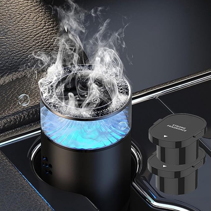 Smart Car Air Freshener, Car Air Freshener Diffuser with Ambient Light, Auto On/Off Intelligent Car Diffuser, 3 Mode Adjustable, Cars Scent Diffuser with 2 Essential Oil Box, Ice Cedar