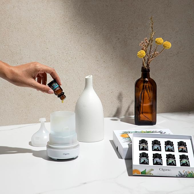 Cliganic Ceramic Aromatherapy Diffuser for Essential Oils (White) - 7 Color Lights, Cool Mist, Auto Shut Off for Home & Office