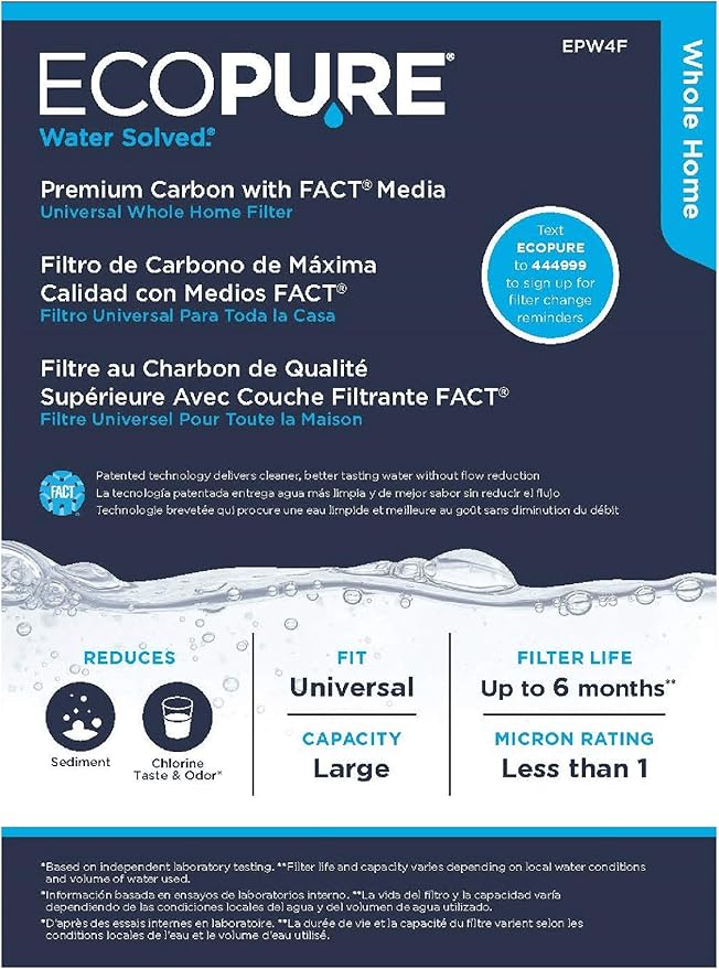 EcoPure EPW4F Premium FACT Universal Whole Home Water Filter - Innovative Product - Better Filtration and Longer Life Versus Most Whole Home Water Filters (Pack of 4)