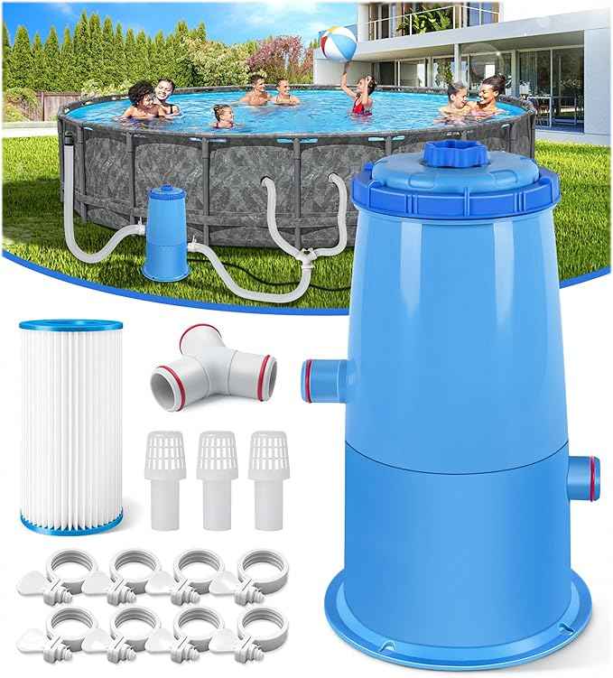 1000 GPH Pool Filter Pump for Above Ground Pools, Type A/C Cartridge Filter Pump System, Safety ETL Listed Above Ground Pool Pumps with GFCI, Improved Water Circulation & Filtration - Blue