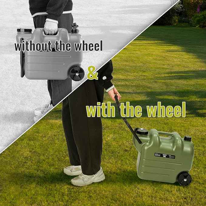 7.4 Gallon Water Jug with Wheels & Folding Handle, Rolling Wheel Water Storage Tank for Hiking Camping, Portable