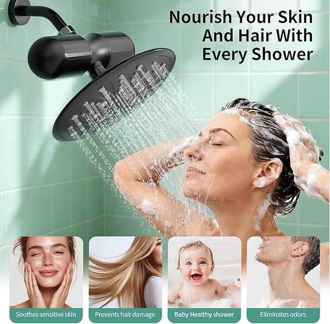 SR SUN RISE Duo Shower Filter – NSF Certified Shower Filter for Chlorine Reduction, Lead-Free, Easy Installation, High Flow, Nourish Hair & Skin, Matte Black