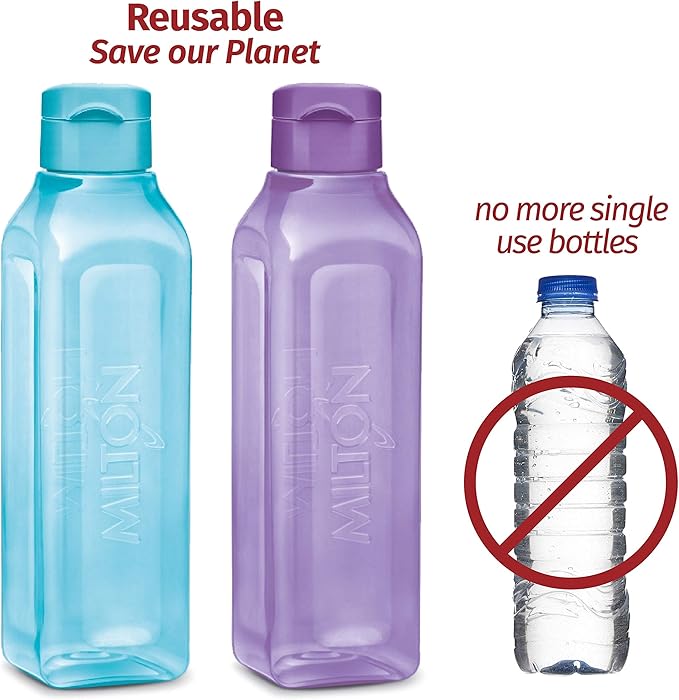 MILTON Travel Water Bottle – 1Pcs Reusable Sports Bottle with Easy Open Close Lid and Leakproof Neck – Food Grade Plastic Water Bottles for Adults and Kids, School, Gym