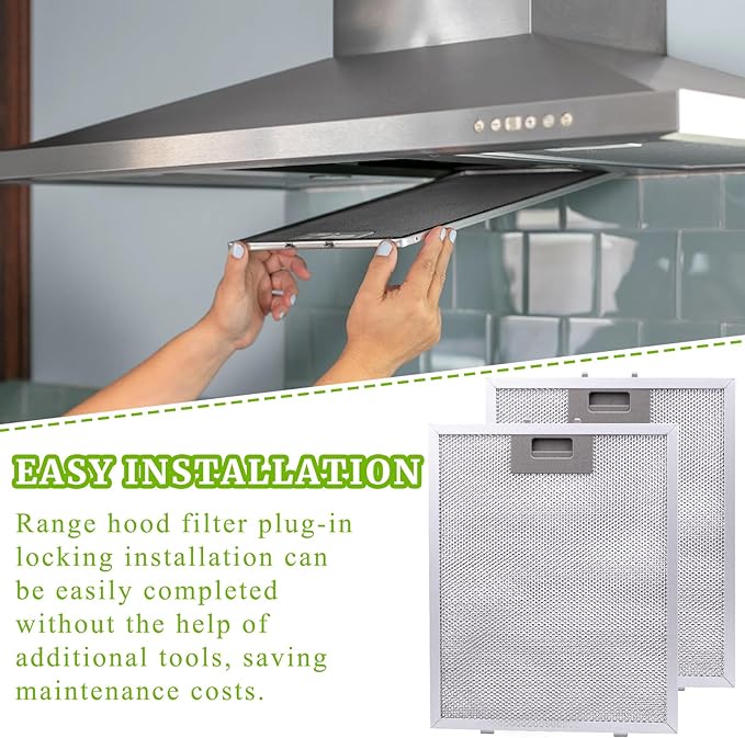 Range Hood Filter Replacement 10.23" x 12.5" x 0.36" Fit for Broan Circulating Whirlpool WHC WHA Series KitchenAid Frigidaire Bosch 800 500 GE Stove Hood Vent Filters Aluminum Mesh 2PCS - AquaVibe