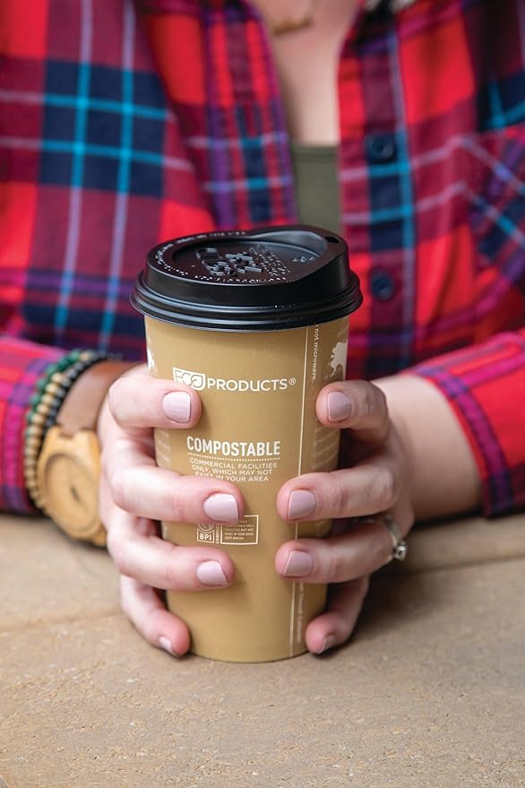 Eco-Products Ecolid Recycled Small Coffee Cup Lids, Case of 1000, Black, Fits 8oz Hot Cups, Made from 25% Post-Consumer Recycled Plastic Polystyrene, Made in the U.S.A.