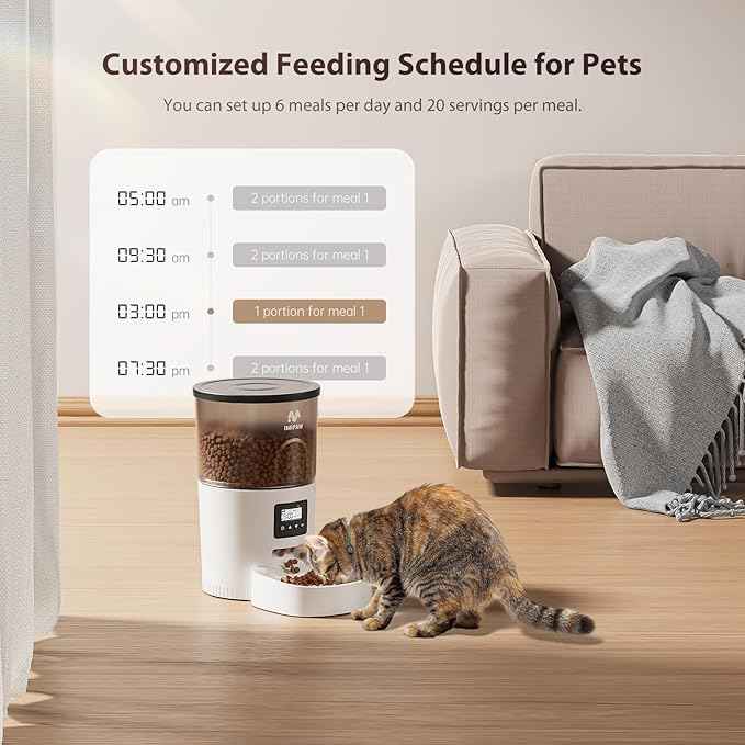 IMIPAW Automatic Cat Feeders, 3L Timed Cat Dry Food Dispenser with Desiccant Bags, Dual Power Supply, Programmable Portion Size, 6 Meals, 20 Portions Per Day, Auto Pet Feeder for Cats and Small Dogs