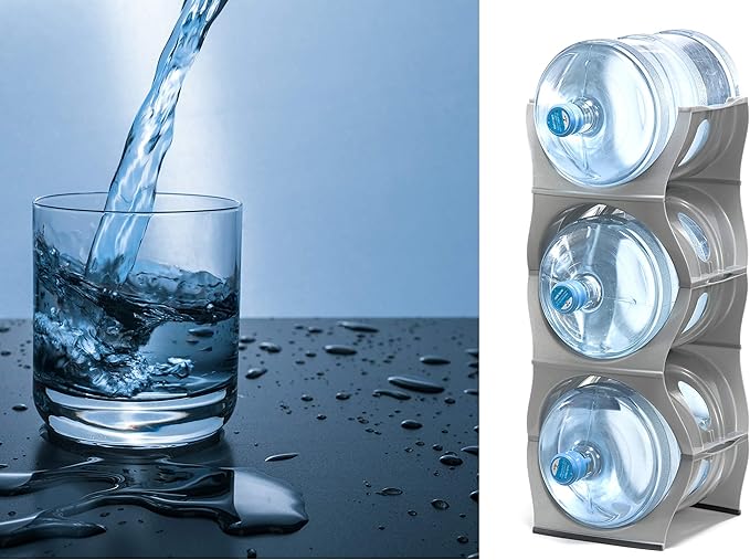 Bariboo Stackable Water Bottle Storage Rack Best Water Jugs 5 Gallon Organizer. Jug Holder for Kitchen, Cabinet and Office Organizing. Reinforced Polypropylene (Silver, 3 No Shelf)