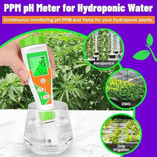 pH Meter for Water Hydroponics Nutrient 4 in 1 Digital EC pH TDS Temp Meter for Water System PPM and EC Water Tester for Hydroponics, Indoor/Outdoor Plant Grow, DWC System, Gardening