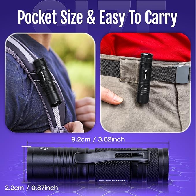 Black light UV Flashlight Rechargeable, 395nm Mini Zoomable Blacklight Woods Lamp, Portable But Powerful USB Ultraviolet Flashlights for Pet Urine Detection, Home, Scorpions, Resin Curing, Leak