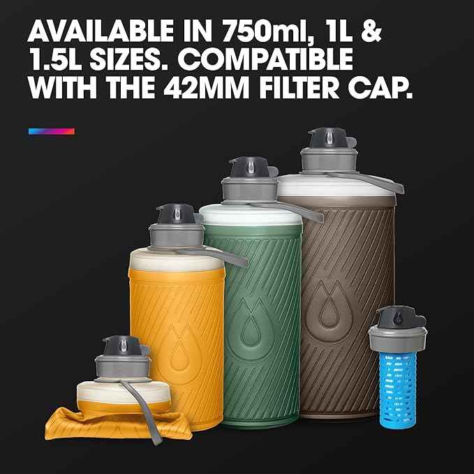 HydraPak Flux - Collapsible Backpacking Water Bottle (750ml, 1L, 1.5L) - BPA Free, Ultra Light, Spill-Proof Twist Cap