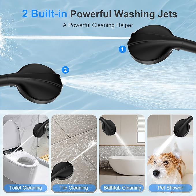 Filtered Shower Head with Handheld, FunnyAir Filtered Shower Head with 3-PCS Filters For Hard Water, 10-Spray Modes 5" High Pressure Black Shower Head, 2 Built-in Power Jets Shower Heads, Black