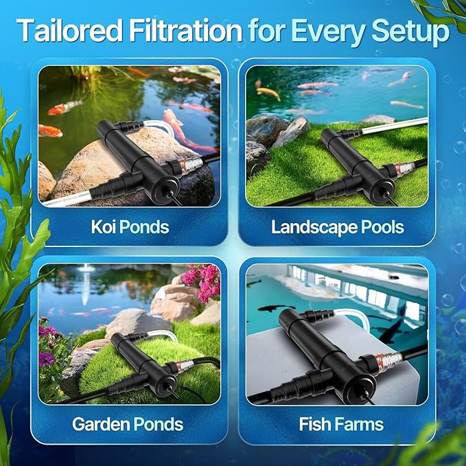 Flexzion Pond UV Lights for Outdoor Ponds - 36W Large Light, 9246 Gal Capacity, 4500L/H UV Pond Clarifier for Outdoor Ponds, Clears Water in Days (CUV-136)