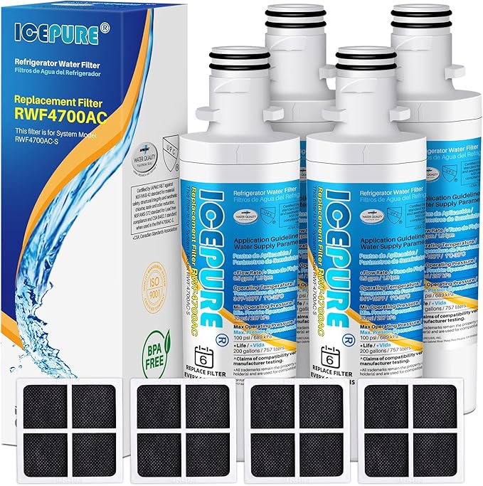 ICEPURE ADQ747935 Refrigerator Water Filter and Air Filter Replacement for LG ® LT1000P®,MDJ64844601, Kenmore Elite 9980, ADQ74793501 LT1000PC ® ADQ74793502, LMXS28626S, LFXS26973S, LT120F®, 4PACK - AquaVibe