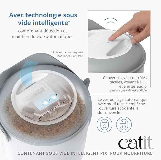 Catit PIXI Smart Vacuum Food Container – Airtight Cat Food Storage with Auto Vacuum Seal, BPA-Free, Energy Efficient, Whimsical Cat Design & Scoop