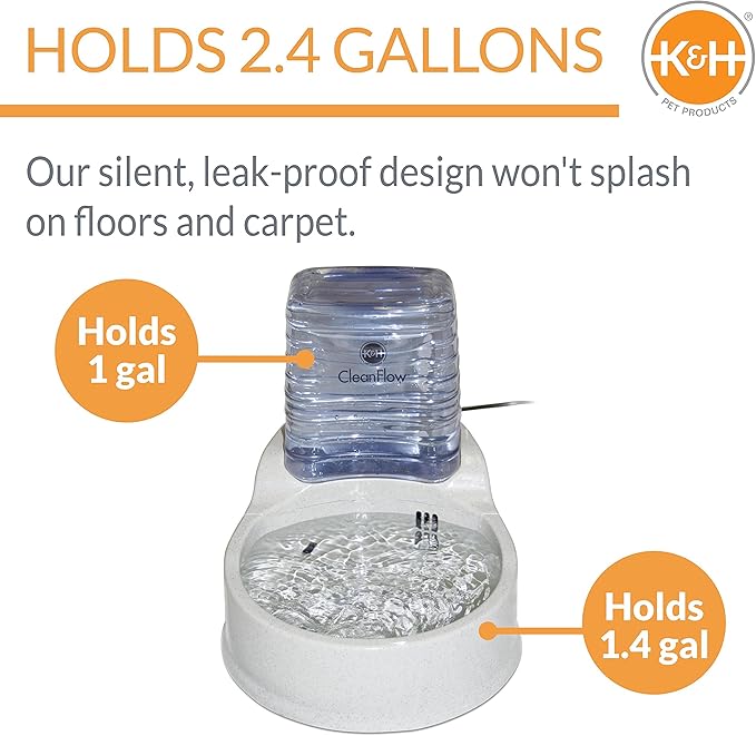 K&H Pet Products CleanFlow Filtered Water Bowl for Dogs Granite Medium 1.4 Gallon Bowl + 1 Gallon Reservoir