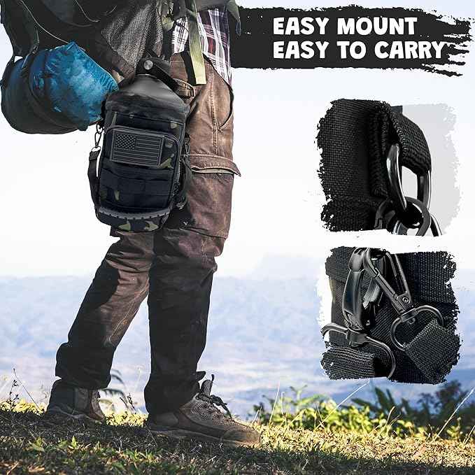 1 Gallon Water Bottle - 128 Oz Insulated Stainless Steel Metal Water Bottle with Holder - Carrying Bag - Spout Handle - Straw Lids - Keep Cold & Hot - Grey Tactical Flask