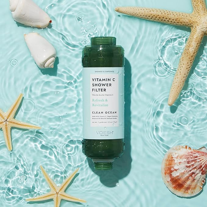 VOESH Vitamin C Shower Filter, Clean Ocean, Shower Aromatherapy, Water Purifier, Water Softener, Vegan Probiotics, Spa Shower Head, Water Filter, Shower Self-Care