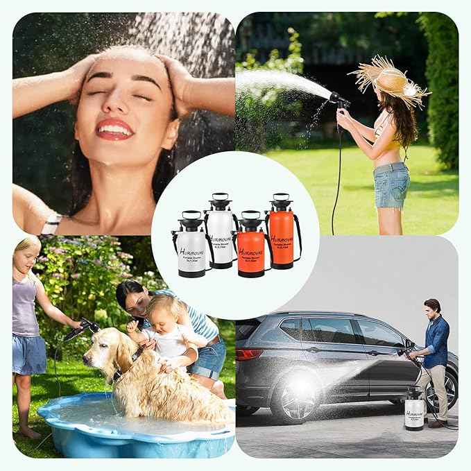 2.1 Gallon/8L Portable Shower–10 Spray Modes, Nylon Insulated Sleeve & No Electric Needed, Beach Shower for Surfing, Travel & Hiking, Portable Water Sprayer, White