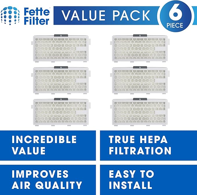 Fette Filter - HEPA Filters Compatible with Miele AirClean SF-HA 50 Filter for Model # S4, S5, S6, S8, S8000, S8999, S6000, S6999, S5000, S5999, S4000, S4999, Complete C2 & C3 (Pack of 6) - AquaVibe