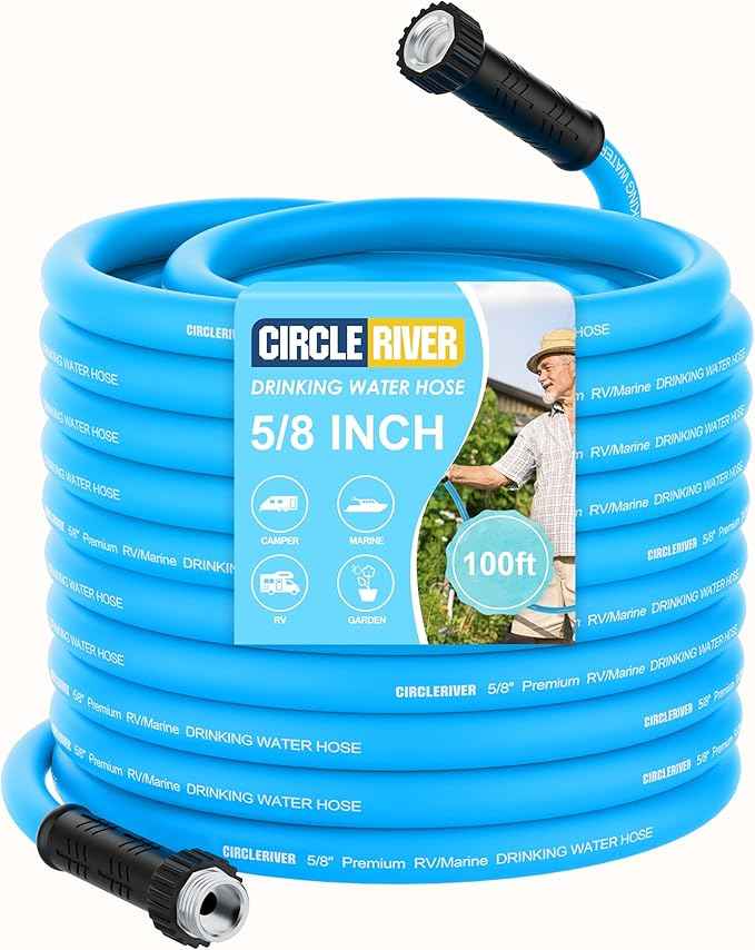 RV Water Hose 100FT, 5/8" Premium RV Drinking Water Hose for RV, Camping, Marine, Trailer and Truck, BPA Free, Anti-Kink and Leak-Free, Drinking Water Safe-Blue