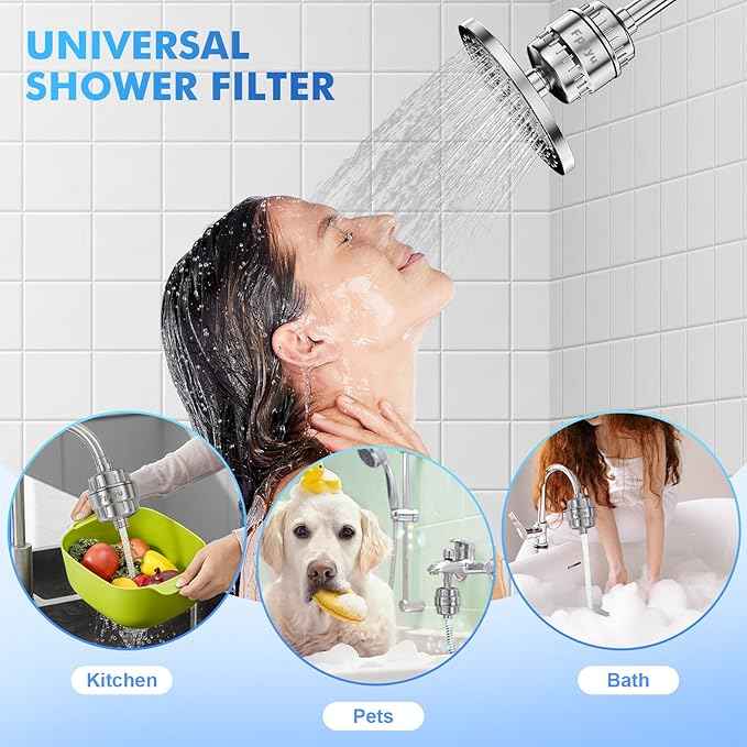 Upgraded Shower Filter, Shower Filter Head for Hard Water, 20-Stage Shower Head Filter Removal 99% of Chlorine, Fluoride, Heavy Metals, Iron, Chemicals, Improve Your Skin and Hair