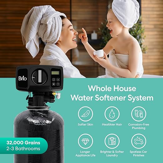 Brio WSFS9510 Whole House Water Softener System, 2-3 Bathrooms, 32,000 Grains, 7-8 GPM, 9" x 48" Resin Tank, High-Efficiency Valve Head, Fully Compatible w/Existing Water Filtration System