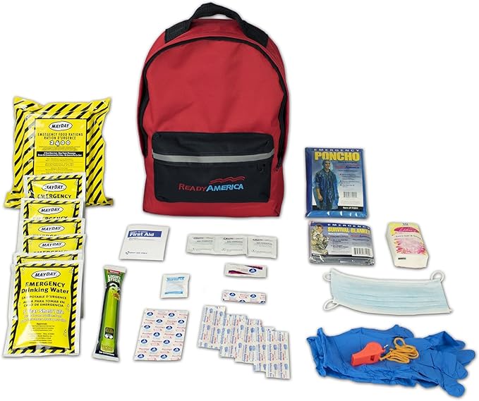 Ready America 72 Hour Emergency Kit, 1-Person, 3-Day Backpack, Includes First Aid Kit & Potable Aqua Water Purification Tablets, Portable and Effective Water Purification Solution for Camping